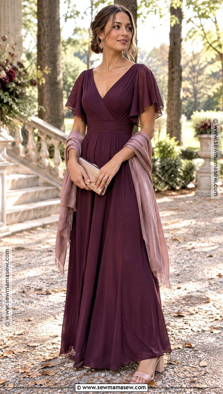 Plum Chiffon Bridesmaid Dress Outfit - 15 autumn wedding party attire ideas