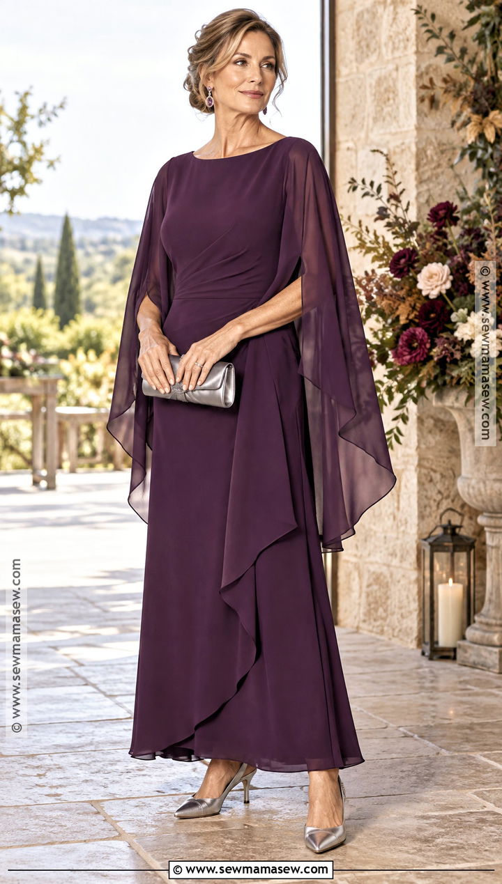 Plum Chiffon Cape Mother Of The Groom Dress - 20 mother of the groom dresses over 30 fall