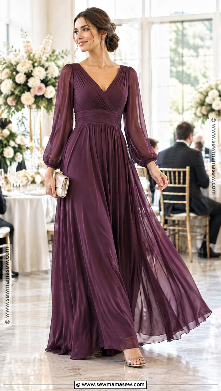 Plum Chiffon Fall Wedding Guest Dress - 25 fall dresses to wear to a wedding