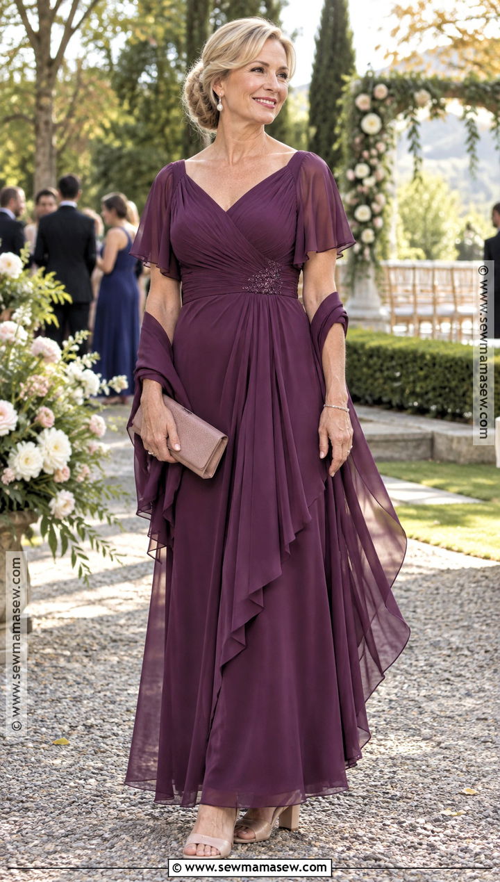 Plum Chiffon Mother of the Groom Dress With Nude Heels - 20 mother of groom dresses fall