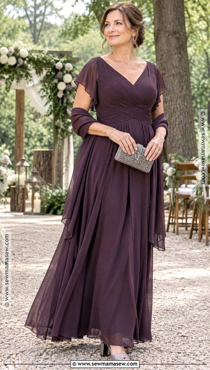 Plum Chiffon Mother of the Groom Dress With a Shawl - 20 mother of the groom dresses for fall outdoor