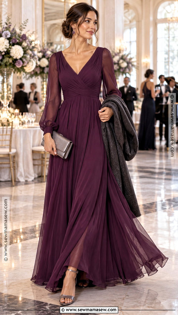 Plum Chiffon Sleeve Gown - 25 fall formal dresses