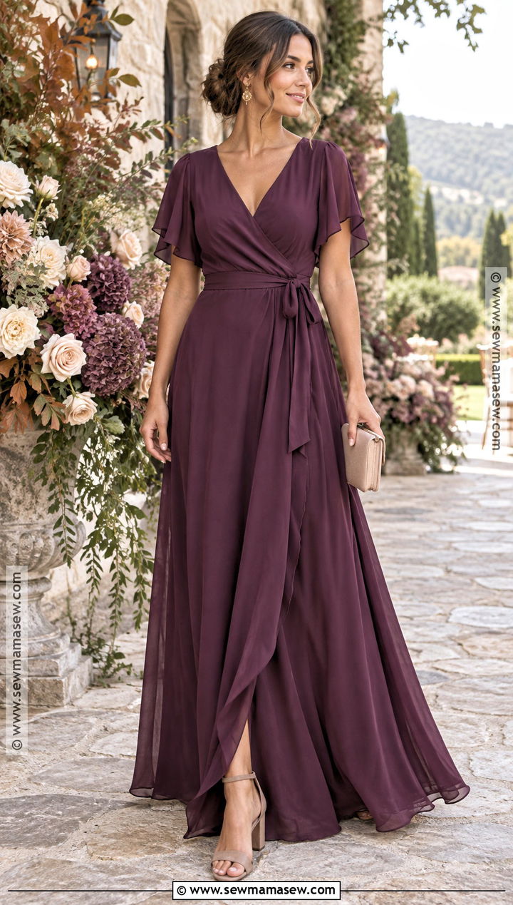 Plum Chiffon Wrap Bridesmaid Dress - 15 Fall 2026 Bridesmaid Dresses