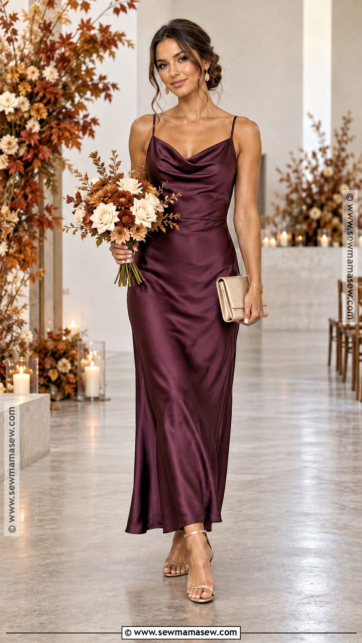 Plum Cowl Neck Slip Bridesmaid Dress - 20 plum bridesmaid dresses fall