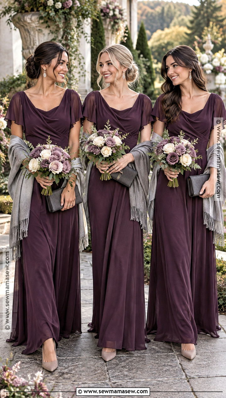 Plum Crepe Bridesmaid Dress - 15 November Wedding Colors Bridesmaid Dress Ideas