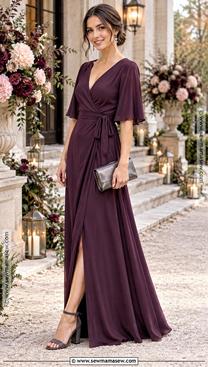 Plum Crepe Bridesmaid Dress With Crystal Accessories - 25 october bridesmaid dresses