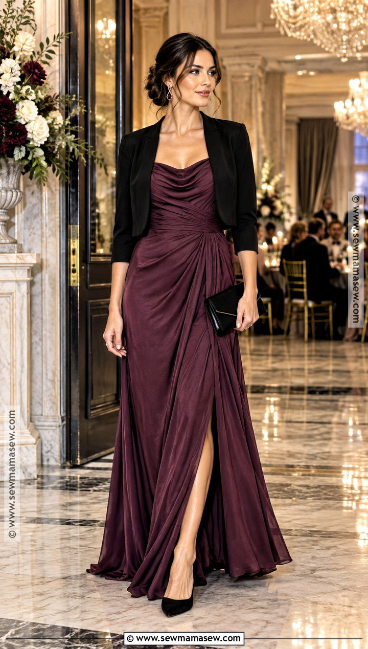 Plum Draped Maxi Fall Wedding Dress - 15 womens fall dresses wedding