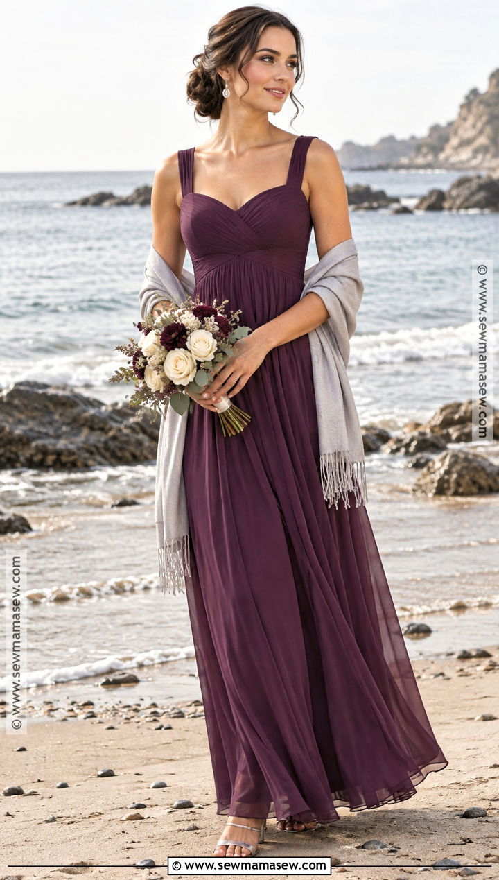 Plum Empire Waist Beach Bridesmaid Dress - 15 Fall Beach Bridesmaid Dresses
