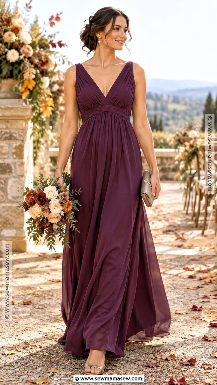 Plum Empire Waist Chiffon Bridesmaid Dress - 20 plum bridesmaid dresses fall