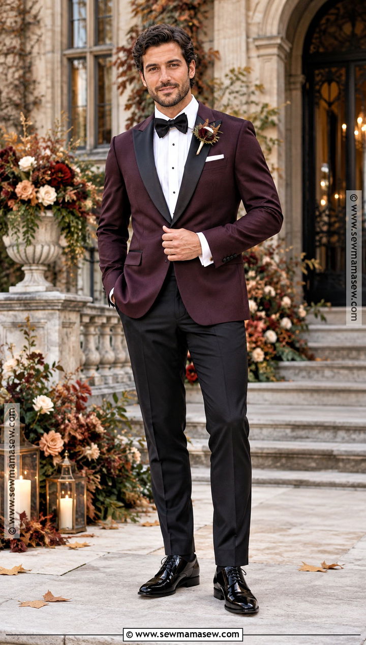 Plum Fall Wedding Tuxedo - 20 fall wedding tux groom attire ideas