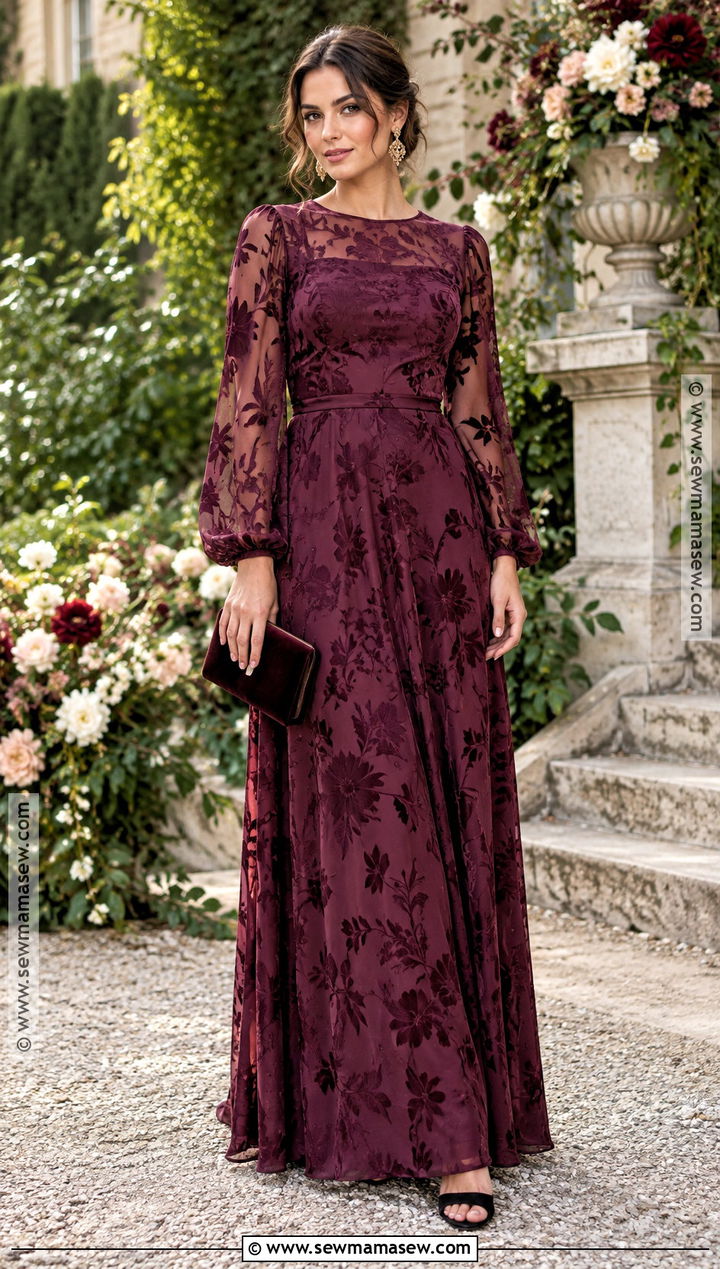 Plum Floral Burnout Bridesmaid Dress - 25 fall bridesmaid dresses