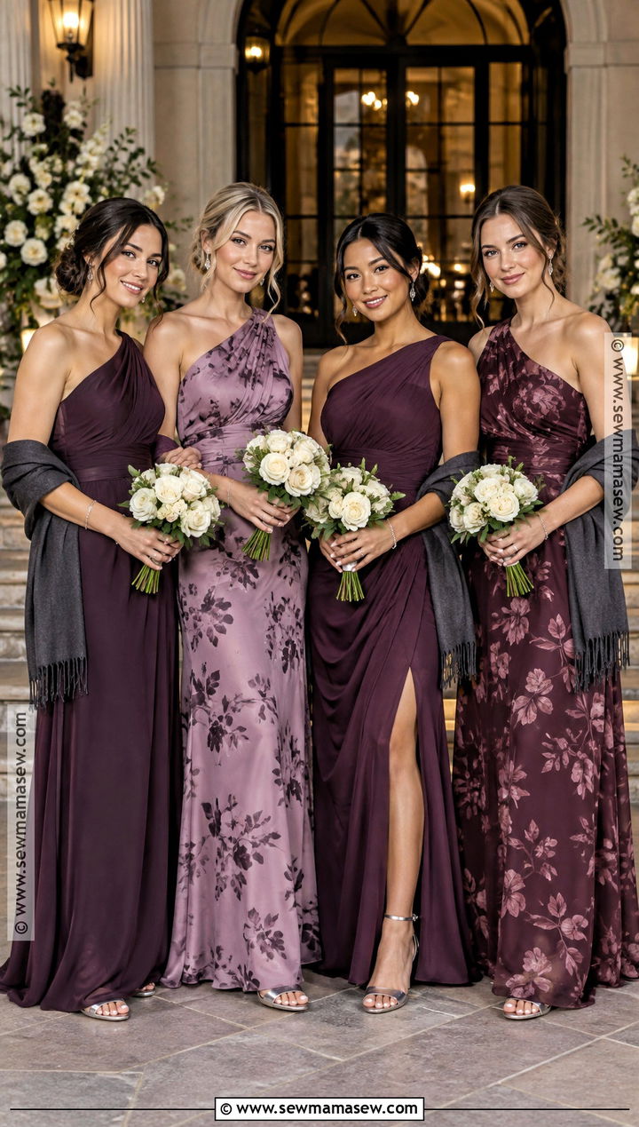 Plum Floral One Shoulder Dress Outfit - 15 Floral Bridesmaid Dresses Mismatched Fall