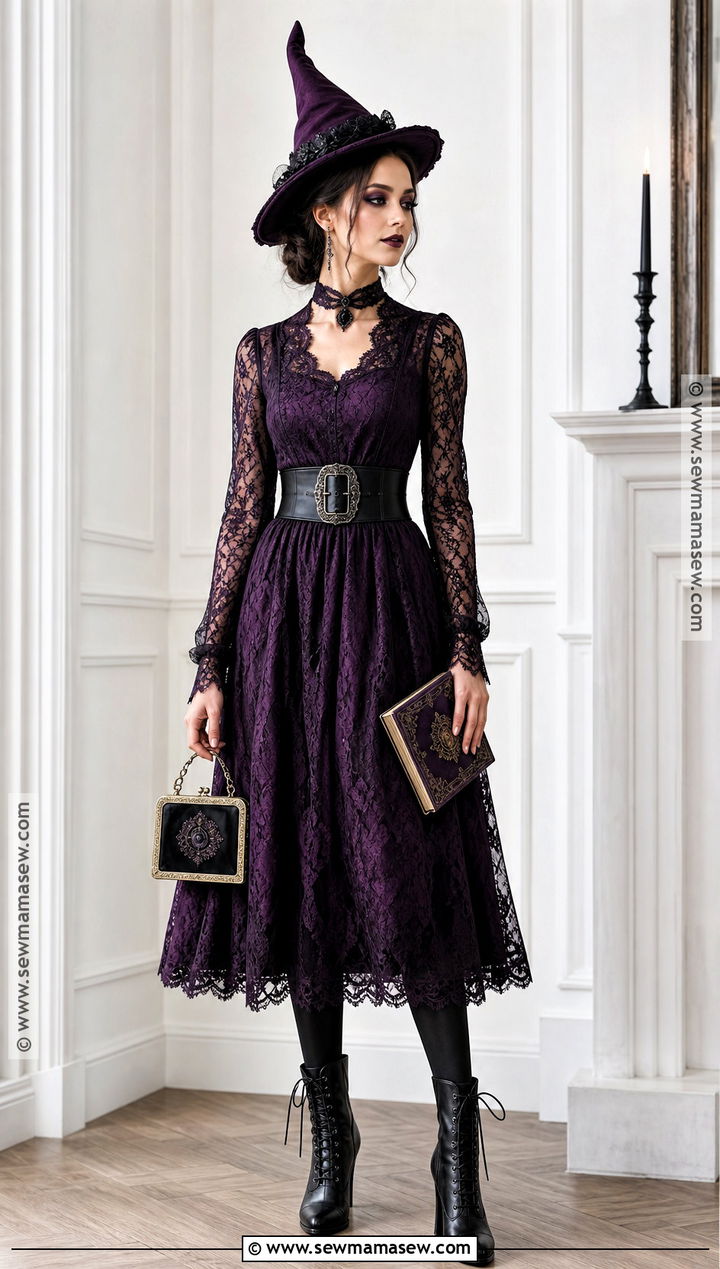 Plum Gothic Lace Witch Outfit - 30 purple witch outfit ideas