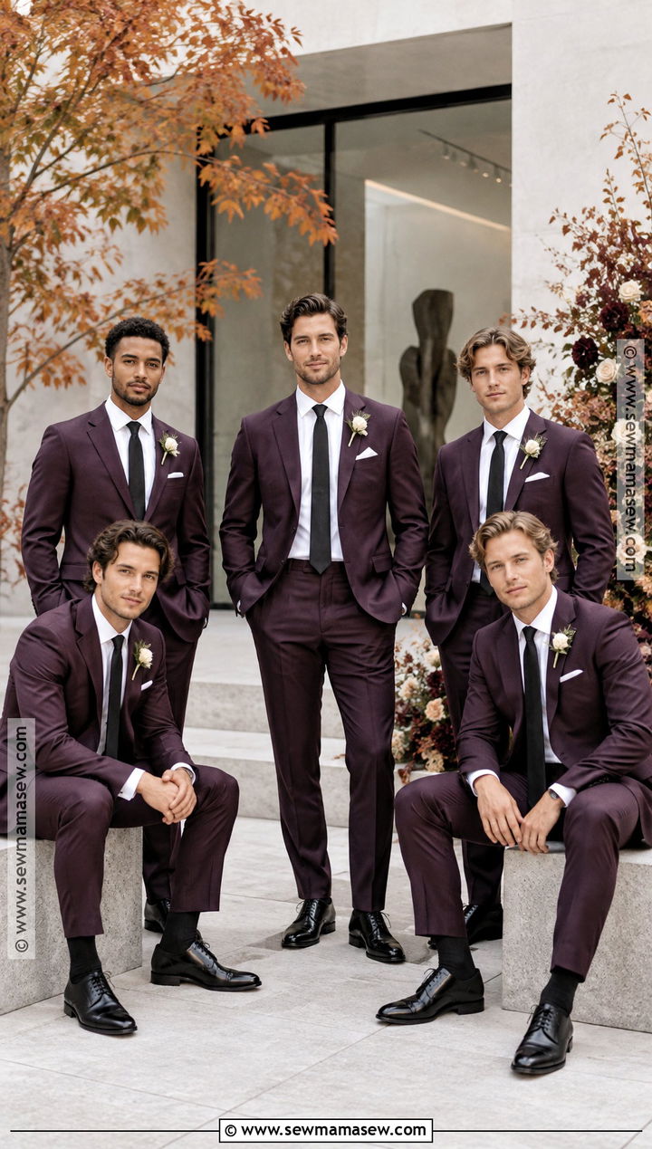 Plum Groomsmen Suits With Black Accessories - 15 groomsmen attire autumn wedding ideas
