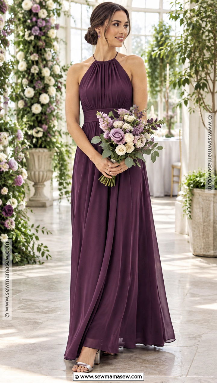 Plum Halter Bridesmaid Dress With Lavender Bouquet - 15 plum bridesmaid dresses fall deep purple wedding bouquets