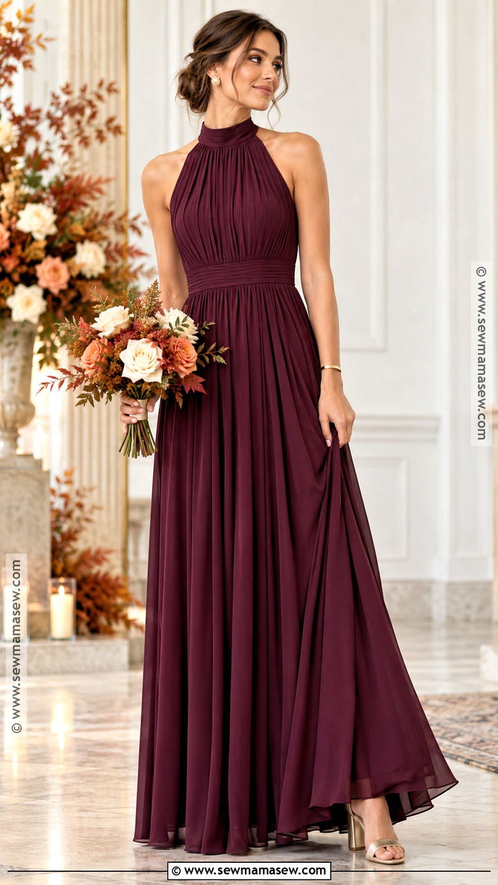 Plum High Neck Pleated Bridesmaid Dress - 20 plum bridesmaid dresses fall