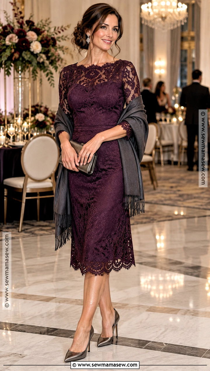 Plum Lace Cocktail Dress Fall Wedding Outfit - 15 Fall Wedding Outfits For Women Guest