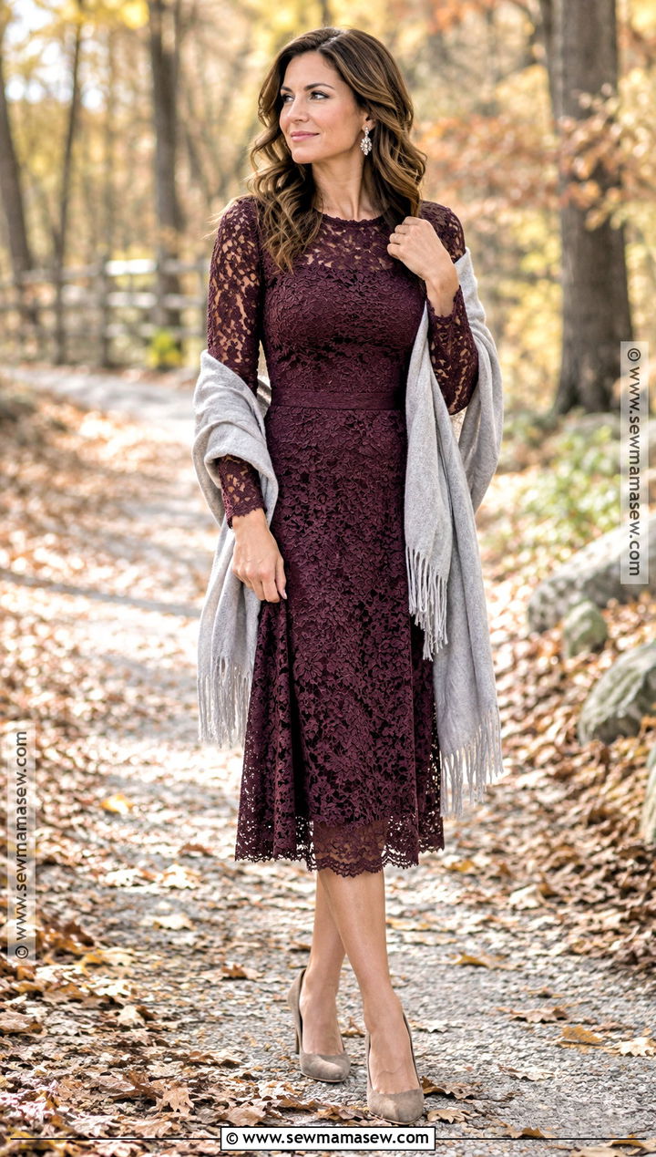 Plum Lace Dress for Fall Engagement Photos - 15 engagement photo dress fall ideas