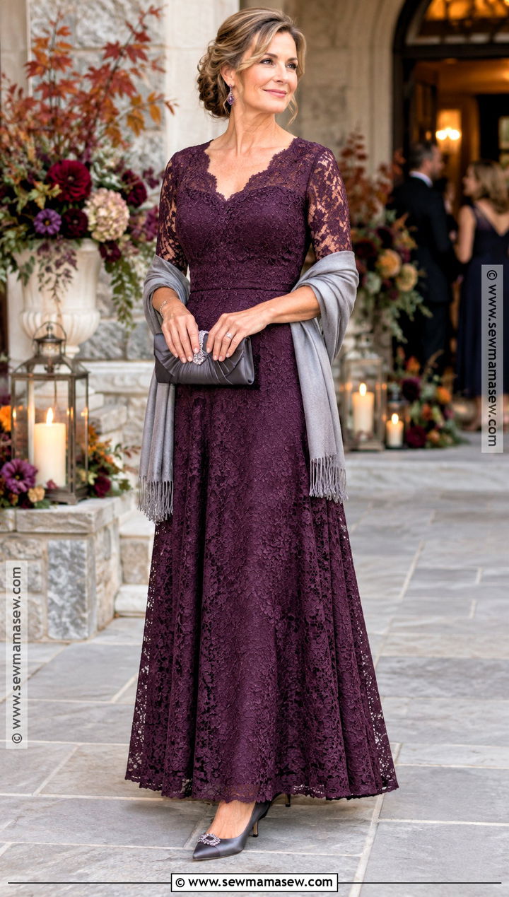 Plum Lace Fall Boho Mother Of The Bride Dress - 15 Fall Mother Of The Bride Dresses Boho