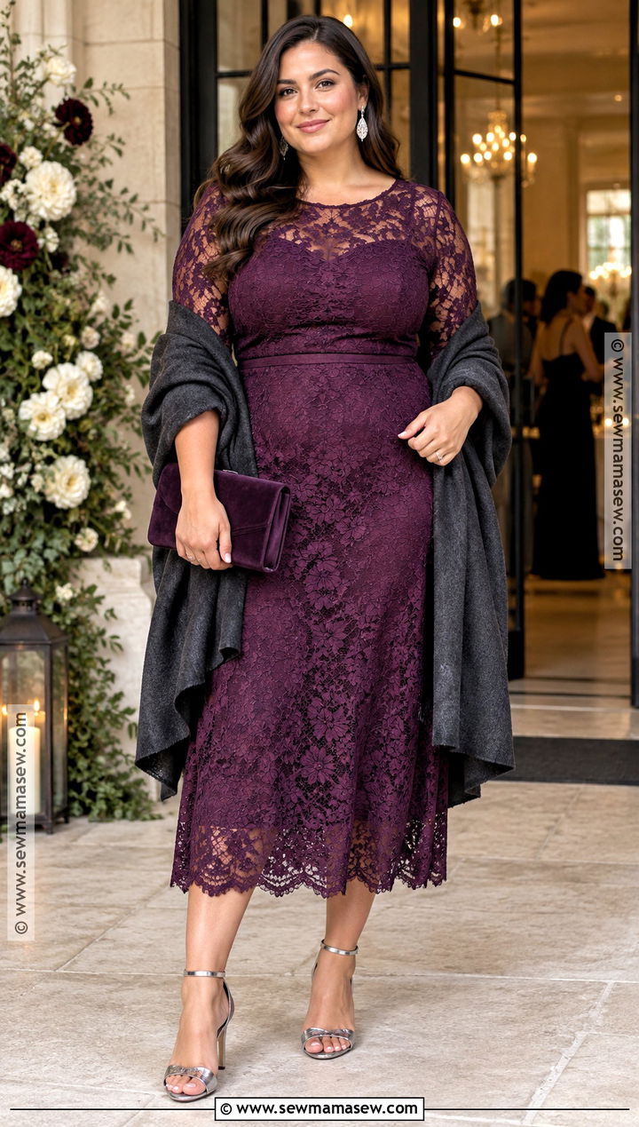 Plum Lace Fall Wedding Guest Dress - 15 fall wedding dress guess ideas