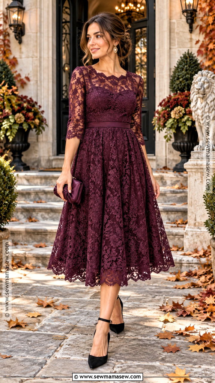 Plum Lace Midi Formal Fall Dress - 20 formal fall dresses