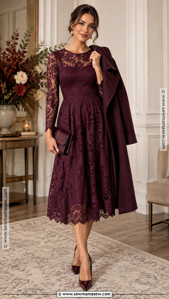 Plum Lace Midi Party Dress - 15 Fall Dresses For Party