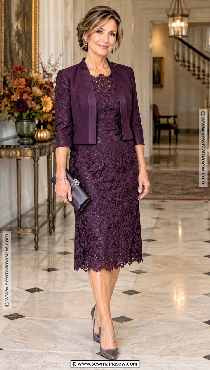 Plum Lace Mother of the Groom Dress With Jacket - 15 fall mother of the groom dresses