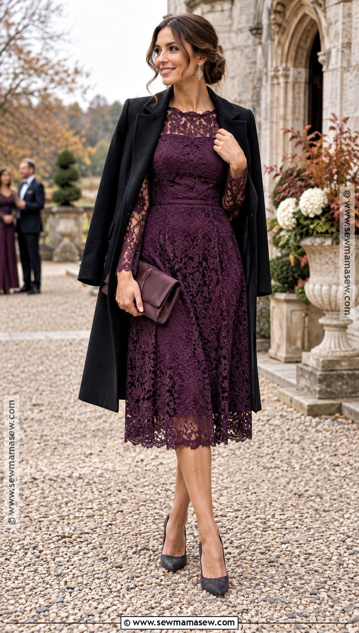 Plum Lace November Wedding Guest Outfit - 20 fall wedding guest outfit november ideas