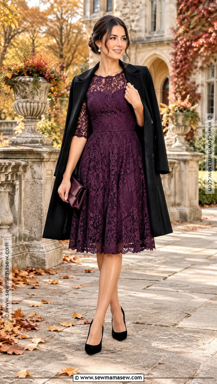 Plum Lace Short Fall Wedding Guest Dress - 15 Fall Wedding Guest Dress Short Ideas