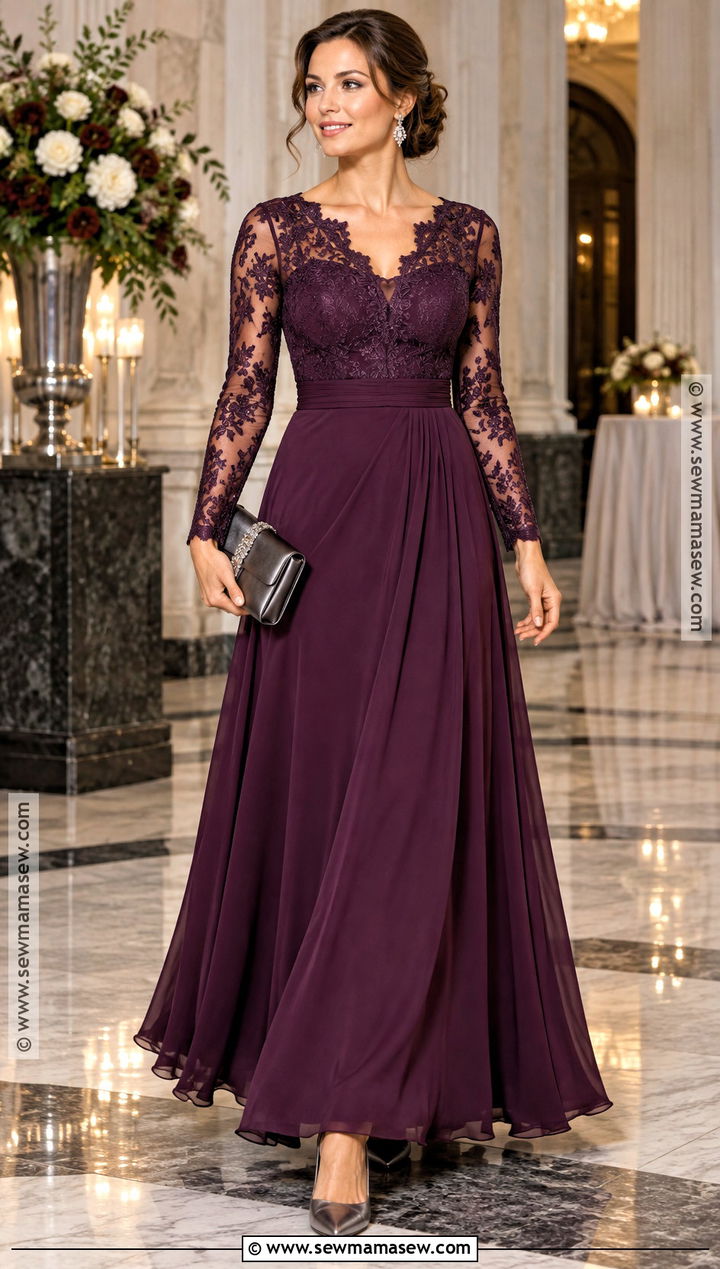 Plum Lace Sleeve Gown - 15 fall gowns wedding guest