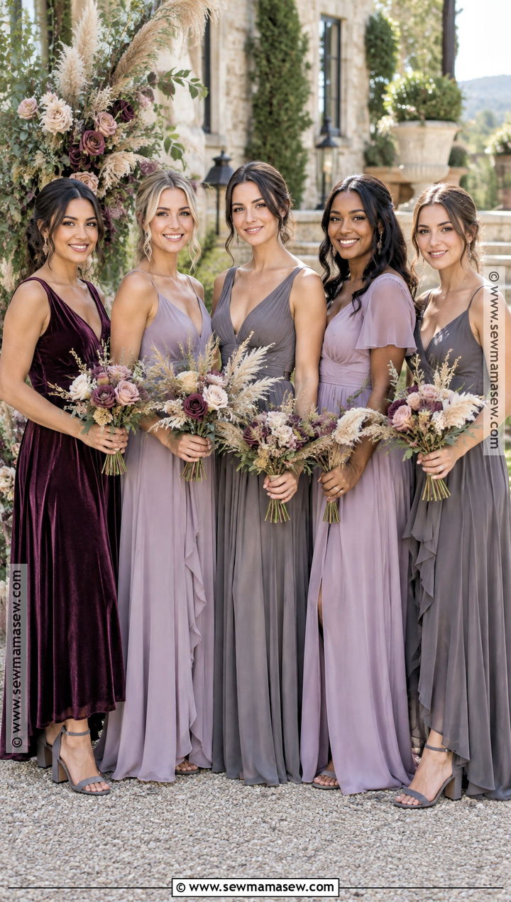 Plum Lavender And Gray Bridesmaid Dresses - 15 fall boho wedding color palettes bridesmaid dresses