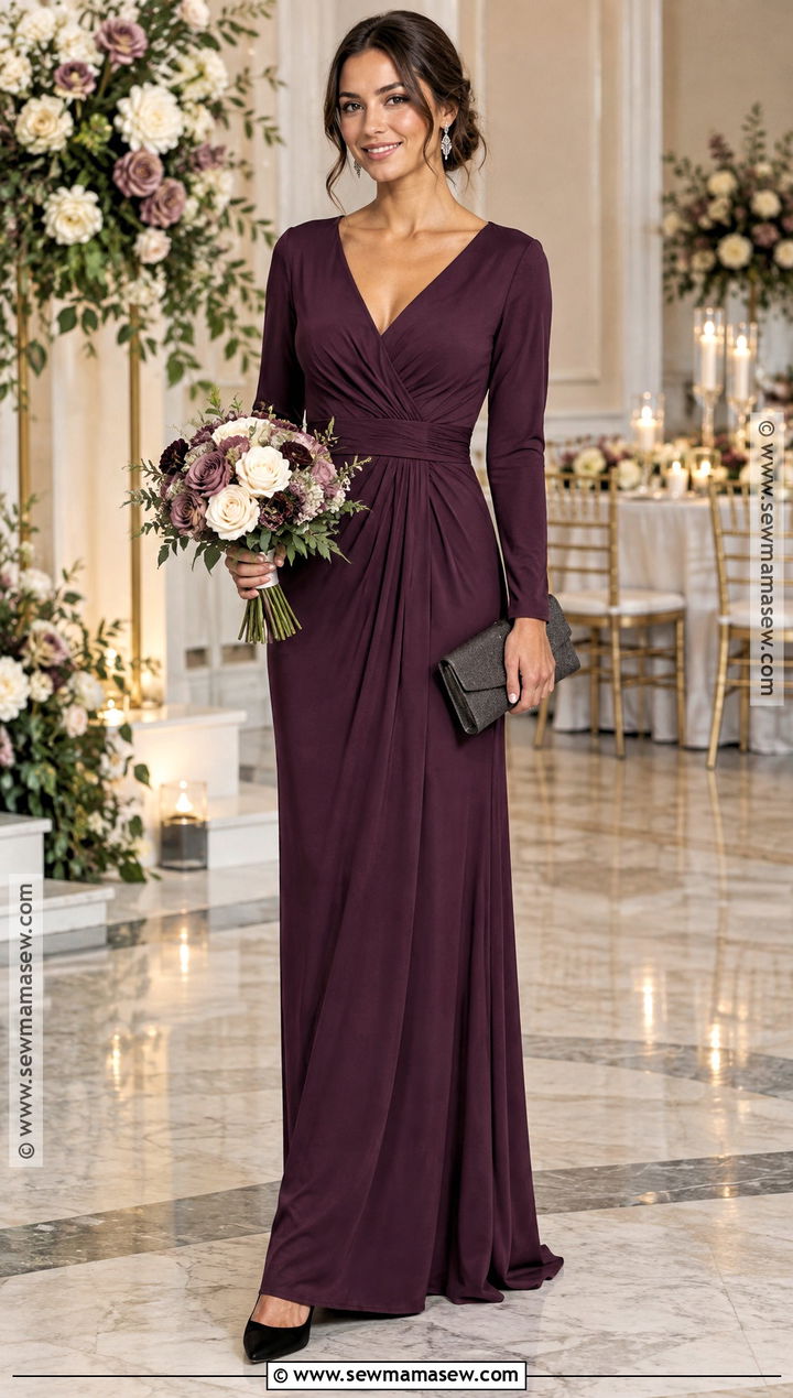 Plum Long Sleeve Autumn Bridesmaid Dress - 25 autumn bridesmaid dresses