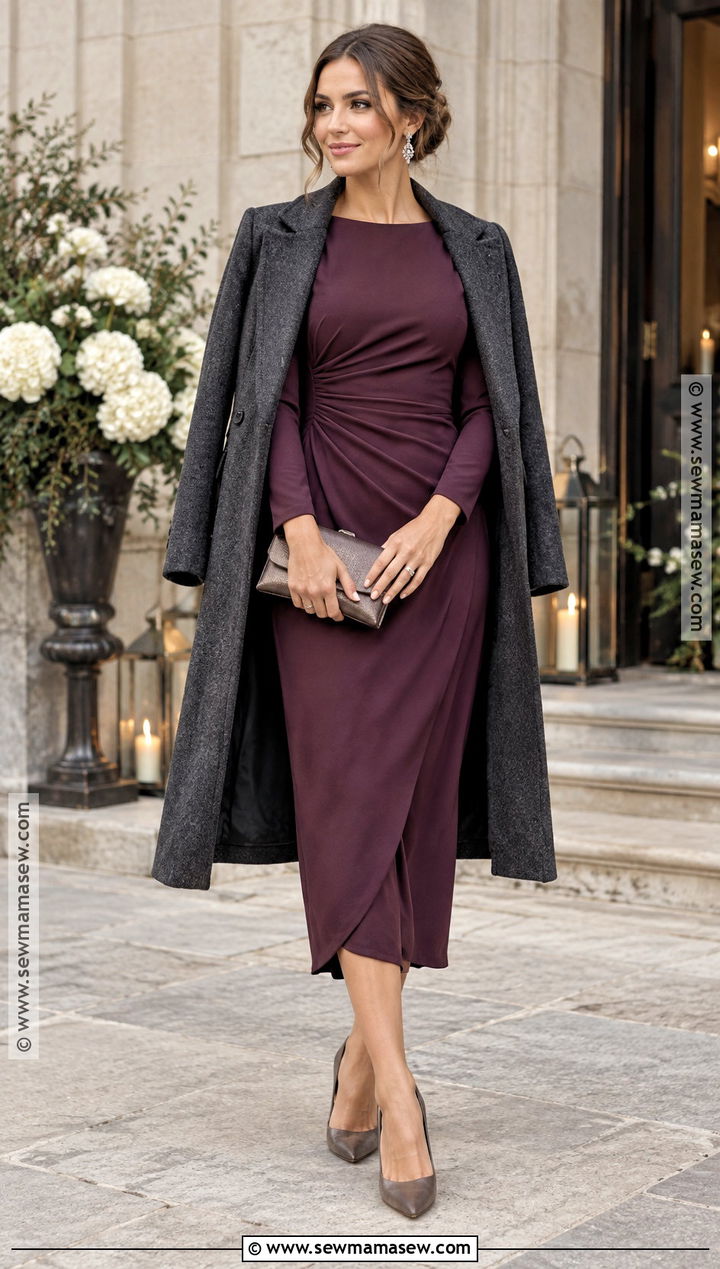 Plum Long Sleeve Autumn Wedding Guest Dress - 25 autumn wedding guest dress ideas
