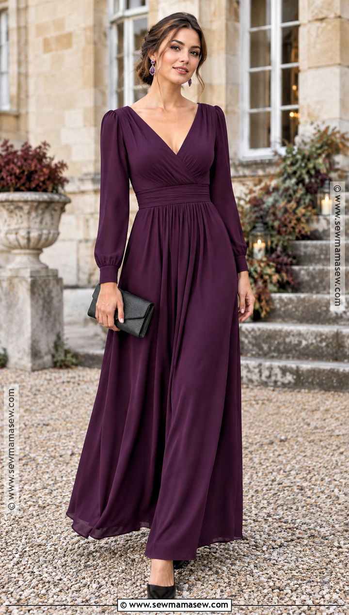 Plum Long Sleeve Bridesmaid Dress - 20 autumn wedding dress bridesmaid ideas