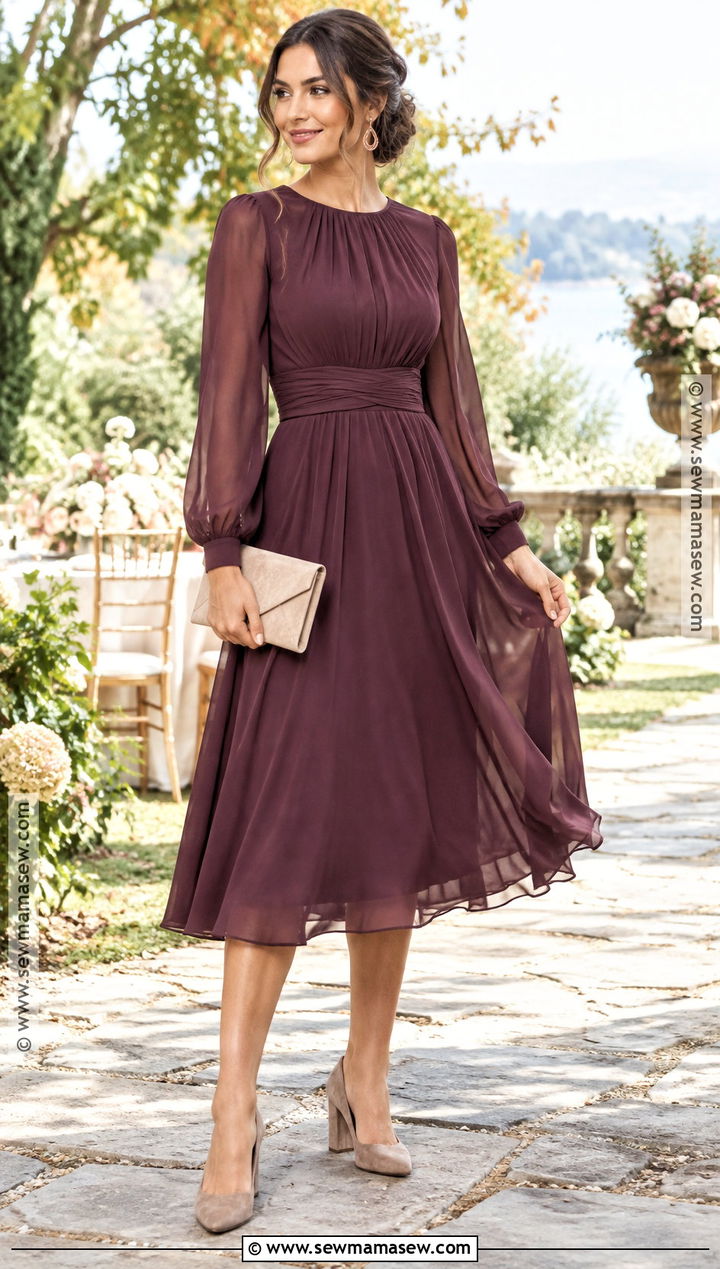 Plum Long Sleeve Cocktail Dress - 15 september cocktail dress ideas