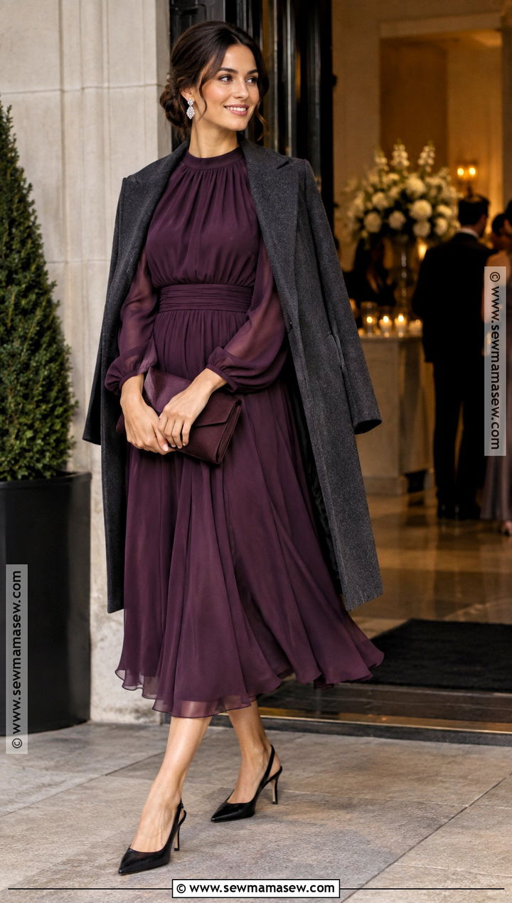 Plum Long Sleeve Dress Fall Wedding Guest Outfit - 15 Fall Family Wedding Outfits Guest