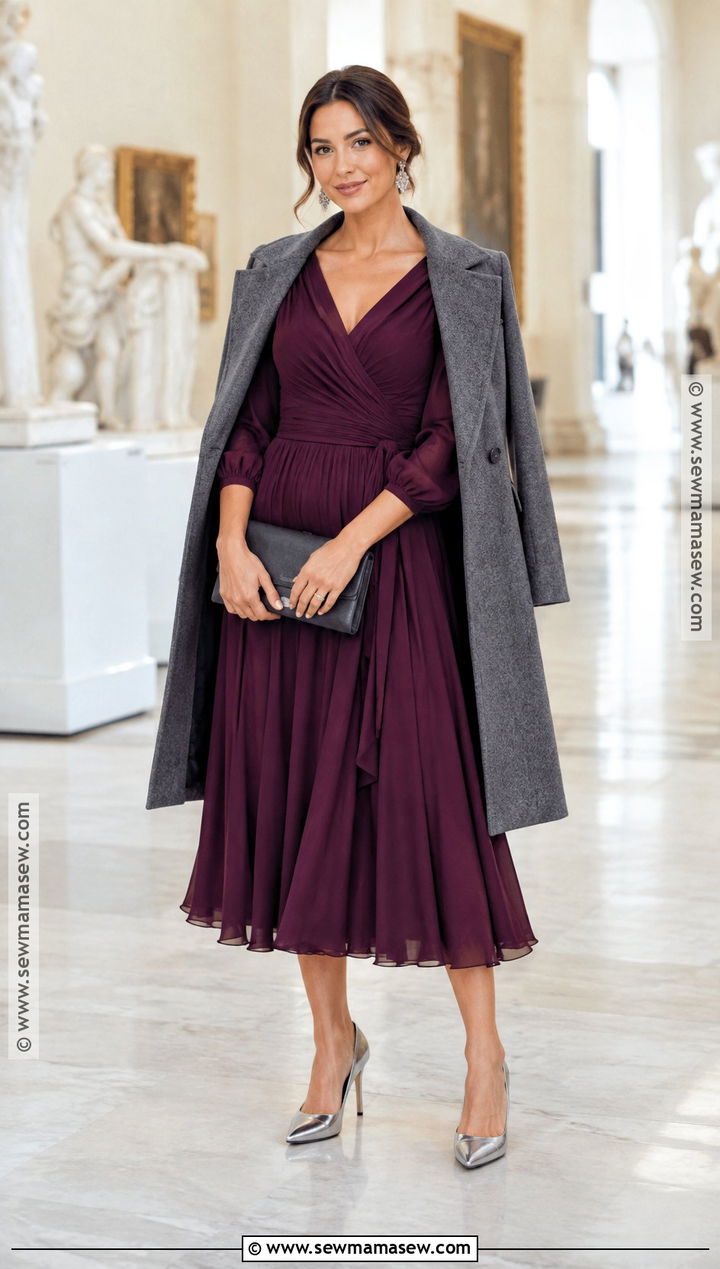 Plum Long Sleeve Fall Wedding Guest Dress - 15 fall dresses wedding