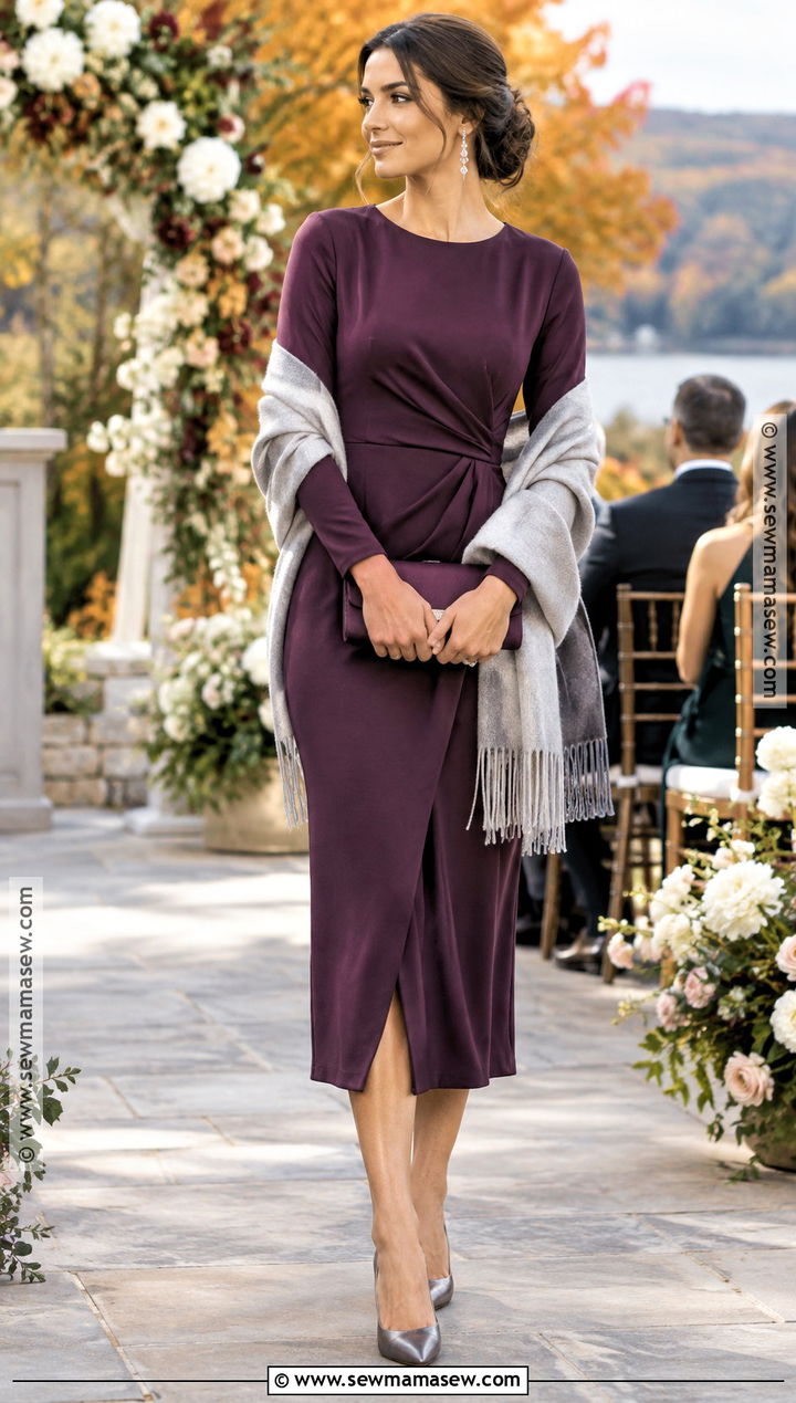 Plum Long Sleeve Fall Wedding Guest Outfit - 15 cute fall wedding outfits for guest