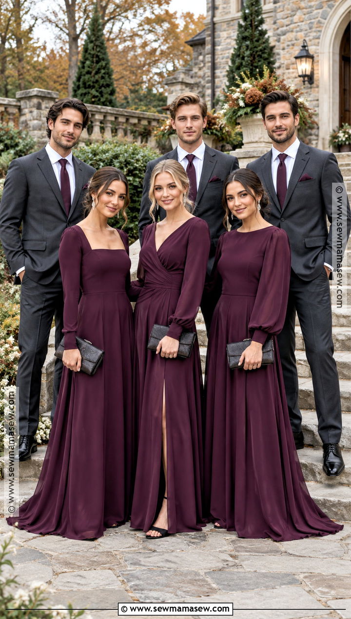 Plum Long Sleeve Fall Wedding Party Attire - 15 fall wedding wedding party attire ideas