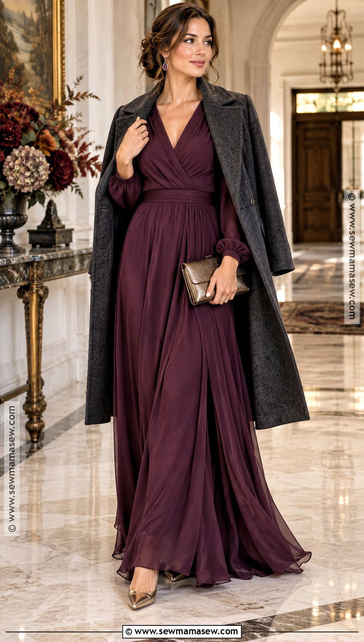 Plum Long Sleeve Gown - 15 Fall Color Gowns