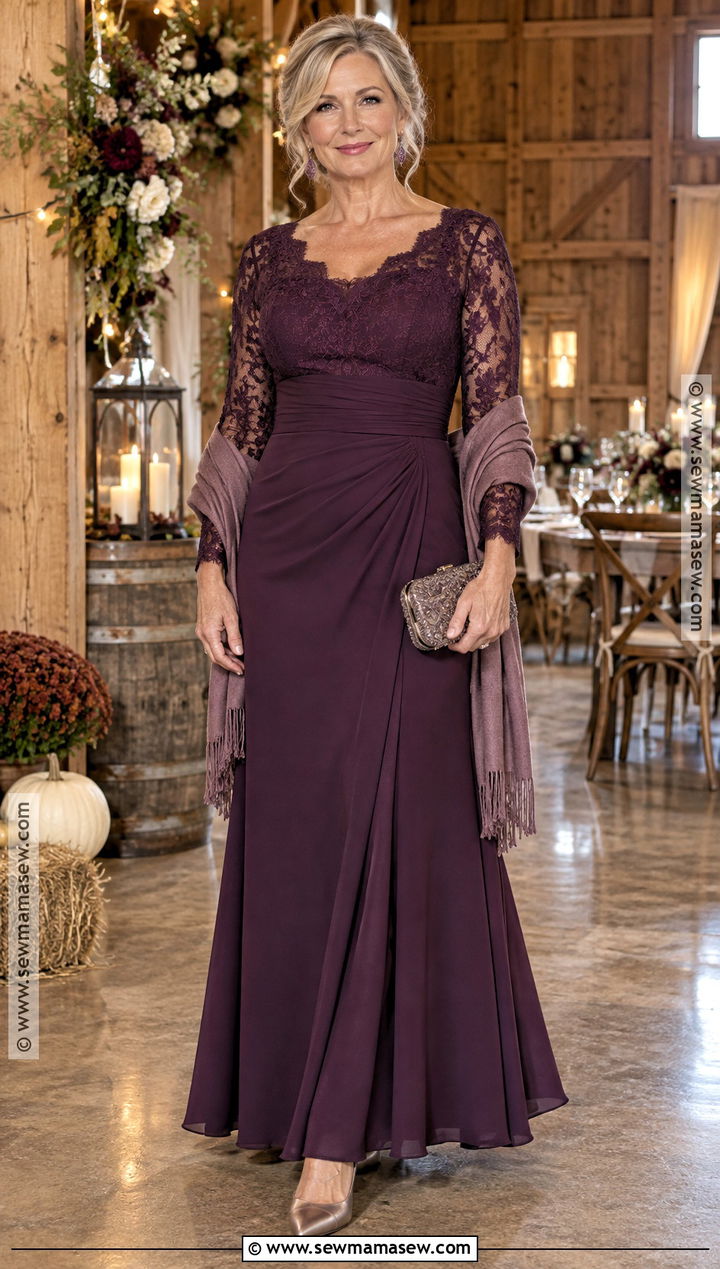 Plum Long Sleeve Mother Of The Bride Dress - 25 fall mother of the bride dresses rustic