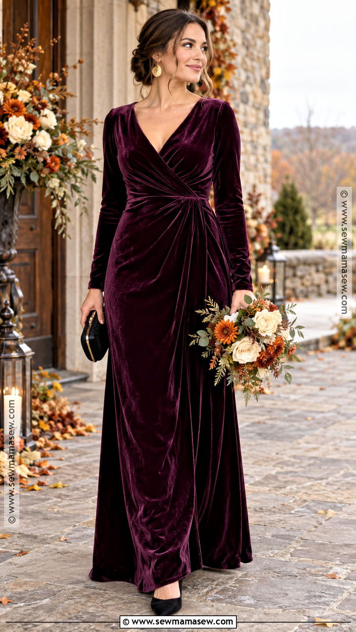 Plum Long Sleeve Velvet Bridesmaid Dress - 20 plum bridesmaid dresses fall