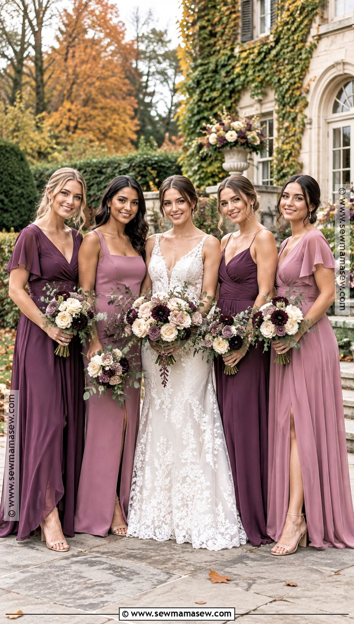 Plum Mauve and Dusty Rose Bridesmaid Dresses - 20 fall bridesmaid dresses color palettes