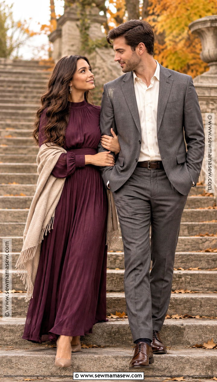 Plum Maxi Dress Fall Couple Photo Outfit - 15 fall couple photos outfits dress