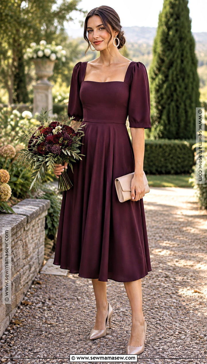 Plum Midi Bridesmaid Dress With Berry Bouquet - 15 plum bridesmaid dresses fall deep purple wedding bouquets