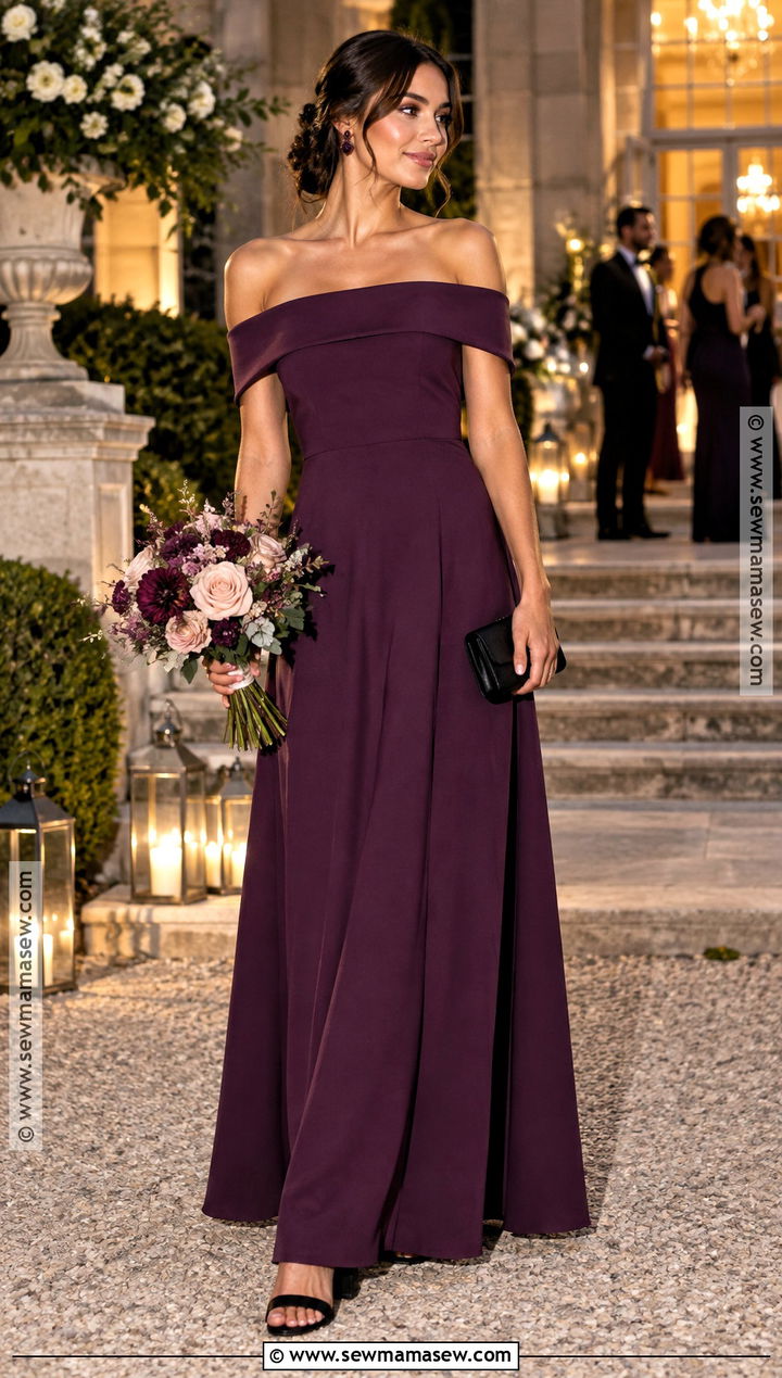 Plum Off the Shoulder Bridesmaid Dress - 20 september bridesmaid dresses