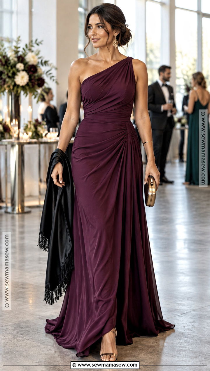 Plum One Shoulder Autumn Ball Dress - 20 autumn ball dress ideas