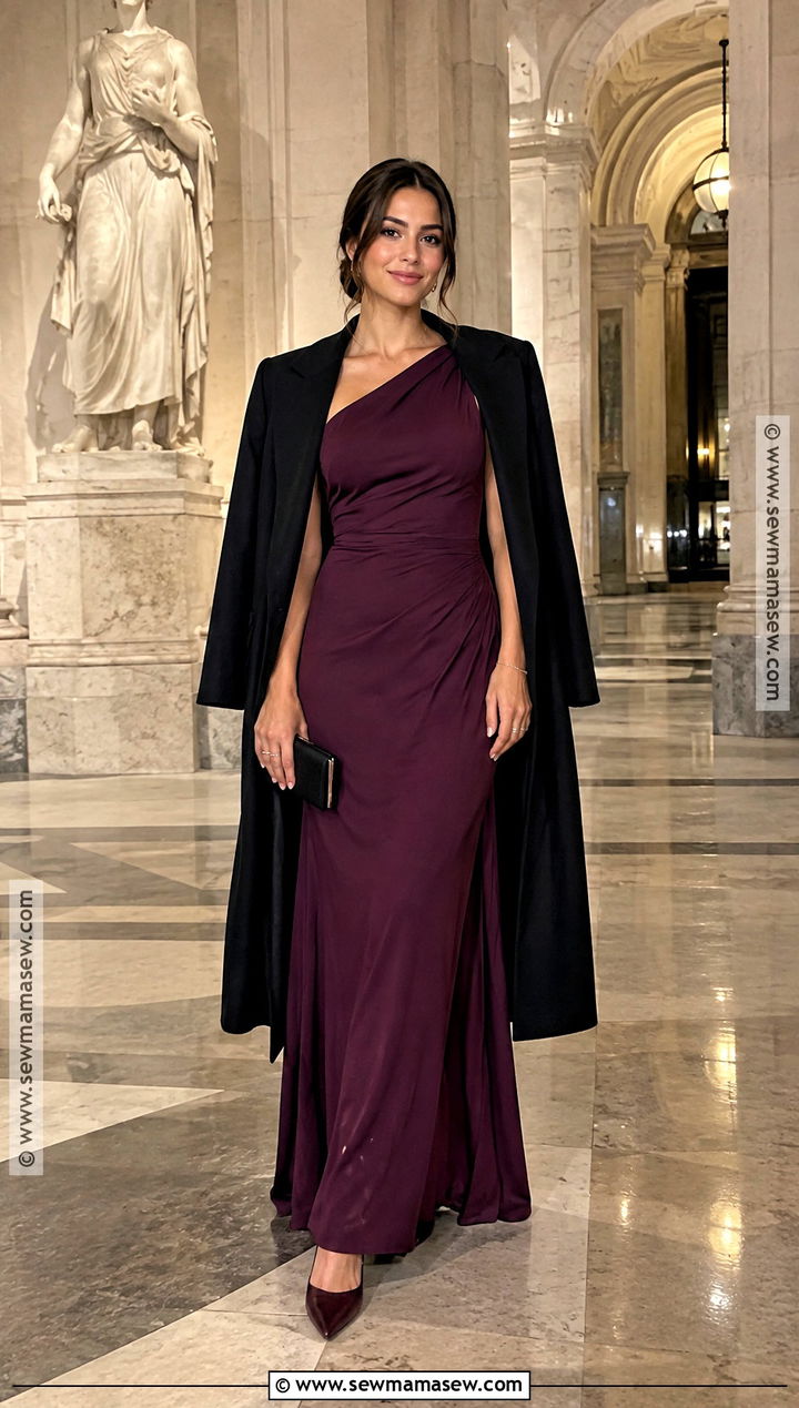 Plum One Shoulder Bridesmaid Dress Outfit - 15 november wedding party attire ideas