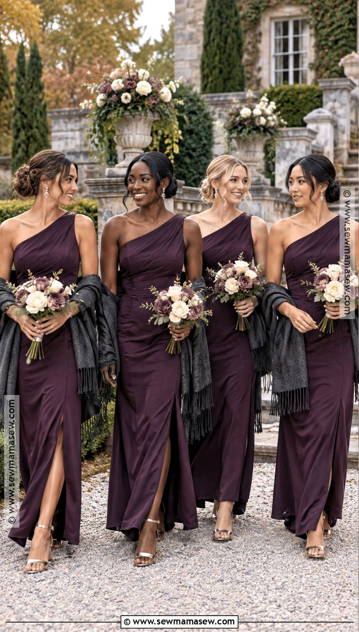 Plum One Shoulder Bridesmaid Dresses - 15 october wedding ideas outdoor bridesmaid dresses