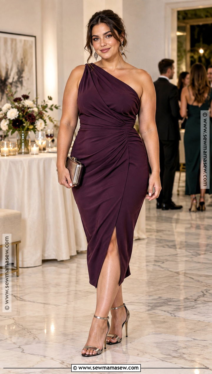 Plum One Shoulder Midi Dress - 20 fall party dresses for women